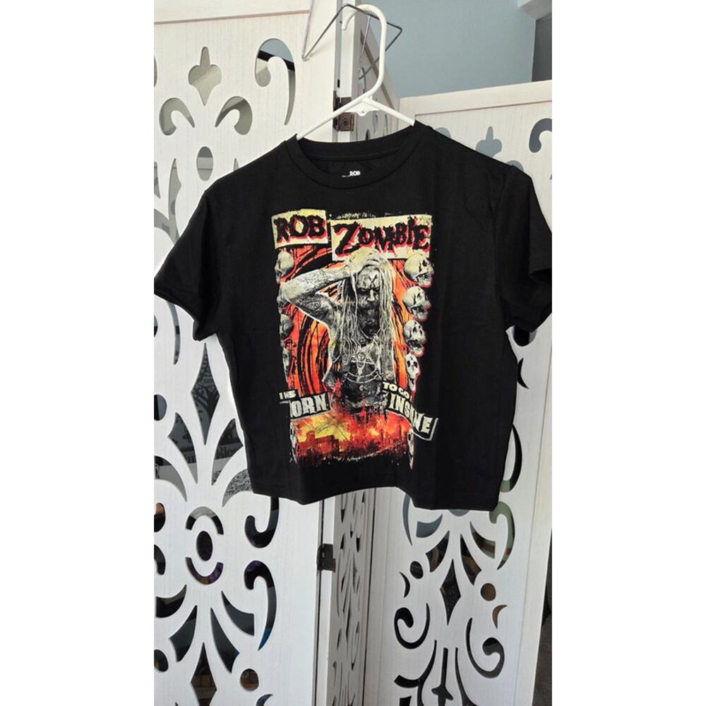 Rob Zombie Womens Cropped Tee Born To Go Insane Skulls Graphic Medium